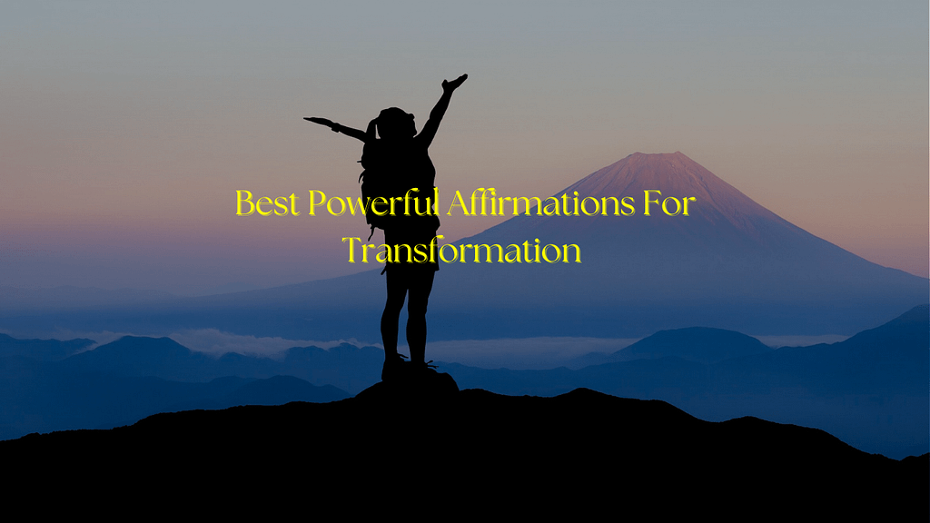 The purpose of the image featuring a person standing on top of a mountain with arms raised high in triumph, as the theme image for "Best Powerful Affirmations For Transformation" is to visually reinforce the message of the blog's focus keyword, "affirmations," and its transformative power. This image can inspire and motivate readers to take control of their lives, change their mindset, and overcome the challenges, represented by the mountain. The triumphant pose symbolizes the feeling of empowerment and achievement that comes with successfully incorporating affirmations into one's daily routine. By featuring this powerful image, the blog aims to reinforce the effectiveness of affirmations and their ability to help readers transform their lives for the better.