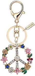 MONNEL Bling Crystal Flower Peace Sign Key Ring Creative Packaging MZ843-1