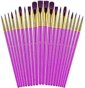 Paint Brushes Set, 2Pack 20 Pcs Paint Brushes for Acrylic Painting, Oil Watercolor Acrylic Paint Brush, Artist Paintbrushes for Body Face Rock Canvas, Kids Adult Drawing Arts Crafts Supplies, Purple