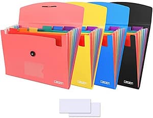 4 Pack 7-Pocket Expanding File, Plastic Expandable File Folder with Pockets, A4/Letter Size Accordion Organizer Folder, for School and Office Supplies - Black&Blue&Pink&Yellow