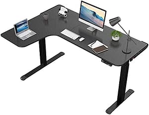 DESIGNA L Shaped Electric Standing Desk, 61 inches Height Adjustable Corner Home Office Desk, Modern Workstation with Free Large Mouse Pad, Black