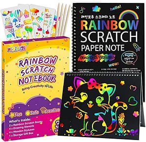 Pigipigi Rainbow Scratch Paper for Kids - 2 Pack Scratch Off Notebooks Arts Crafts Supplies Kits Drawing Paper Black Magic Sheets Scratch Pad Activity Toy for Girls Boys Game Christmas Birthday Gift