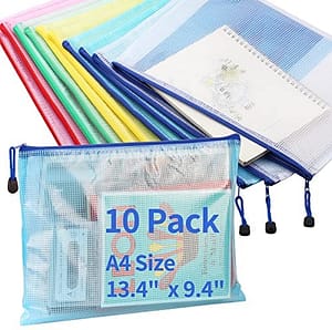 Mesh Clear Zipper Pouch - Letter Size Waterproof Document Pouch for School Office Supplies, Education & Crafts Organizing Storage 5 Colors File Pockets