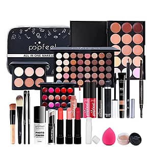 All-in-one Makeup Gift Set, Makeup Kit for Women Beginners Full Kit Cosmetic, Essential Starter Bundle Include Eyeshadow Palette Lipstick Blush Foundation Concealer Face Powder Lipgloss (KIT003)