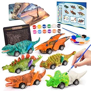 Dinosaur Painting Kits and Pull Back Cars 2 in 1, Toddler Dinosaur Arts and Crafts, Dinosaur Toys for Kids Boy