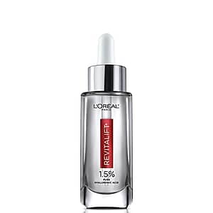 L’Oreal Paris 1.5% Pure Hyaluronic Acid Serum for Face with Vitamin C from Revitalift Derm Intensives for Dewy Looking Skin, Hydrate, Moisturize, Plump Skin, Reduce Wrinkles, Anti Aging Serum, 1 Oz