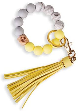 Keychain Bracelet, Women Silicone Beaded Bangle Key Ring Wristlet Leather Tassel by Dizzy Creek Designs