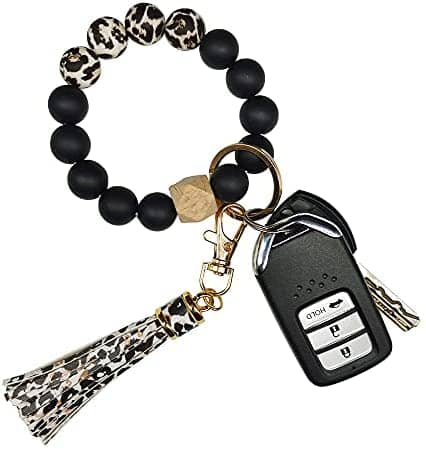 Silicone Keychain Bracelet for Women Beaded Keyring Wristlet House Car Keys Ring Holder with Gift Box