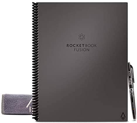 Rocketbook Fusion Smart Reusable Notebook - Calendar, To-Do Lists, and Note Template Pages with 1 Pilot Frixion Pen & 1 Microfiber Cloth Included - Deep Space Gray Cover, Letter Size (8.5" x 11")