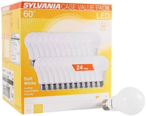 SYLVANIA LED A19 Light Bulb, 60W Equivalent, Efficient 8.5W, 10 Year, 2700K, 800 Lumens, Frosted, Soft White - 24 Pack (74765)