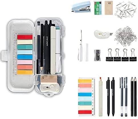 123 Pcs Office Supplies Kit with Desk Organizers, Includes Stationery, Stapler, Paper Clips, Push Pins, Erasers, Binder Clips, Staples, Scissor, Page Markers, Highlighters for Desktop Accessories Set