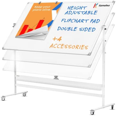 Magnetic Dry Erase White Board - Extra Large Rolling Whiteboard with Stand for Wall - Stain Resistant Double Sided Adjustable Portable Easel - Writing Supplies for Office, School, Classroom, College