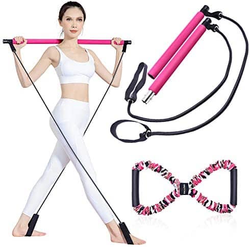BQYPOWER Pilates Bar Kit with Resistance Band, Portable Yoga Pilates Stick 8 Shape Chest Rally Pull Rope Muscle Toning Bar Home Gym Pilates Body Shaping Pilates Stick