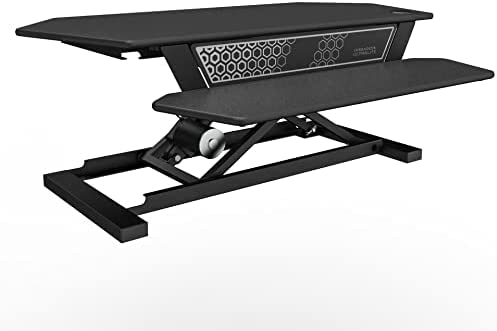 VersaDesk Ultralite Standing Desk Converter | Made in USA | Electric Height-Adjustable Desk Riser | Sit to Stand Desktop with Keyboard + Mouse Tray + USB Port | 36" x 24" - Black