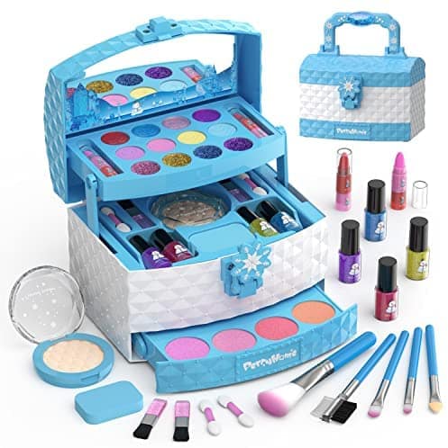 PERRYHOME Kids Makeup Kit for Girl 35 Pcs Pretend Play Makeup Set, Washable Makeup Kit Real Cosmetic Toy Beauty Set, Safe & Non-Toxic Frozen Makeup Set for 3-12 Years Old Kids Birthday Gift