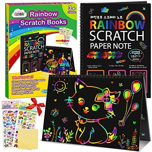 ZMLM Scratch Paper Art Notebooks - Rainbow Scratch Off Art Set for Kids Activity Coloring Book Drawing Pad Black Magic Art Craft Supplies Kits for Girls Boys Birthday Present Party Christmas Toys Gift