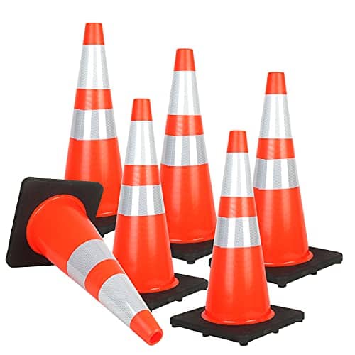 Reliancer 24PCS 28" Traffic Cones PVC Safety Road Parking Cones with Black Weighted Base w/6"&4" Reflective Collars Fluorescent Orange Hazard Cones Construction Cones for Traffic or Home Improvement