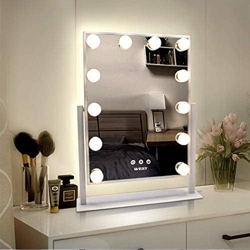 WEILY Hollywood Makeup Mirror with Lights,Large Lighted Vanity Mirror with 3 Color Light & 12 Dimmable Led Bulbs,Smart Lighted Touch Control Screen & 360 Degree Rotation(White)